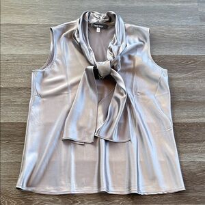 Nine West Charmeuse Tie-Neck Sleeveless Blouse Women’s S Celebration Platinum